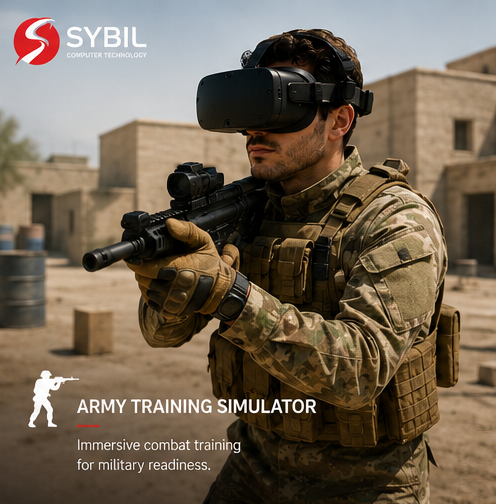 Soldier using a VR headset during an army training simulation