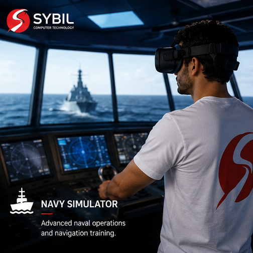 Naval operator using VR in a ship bridge simulator