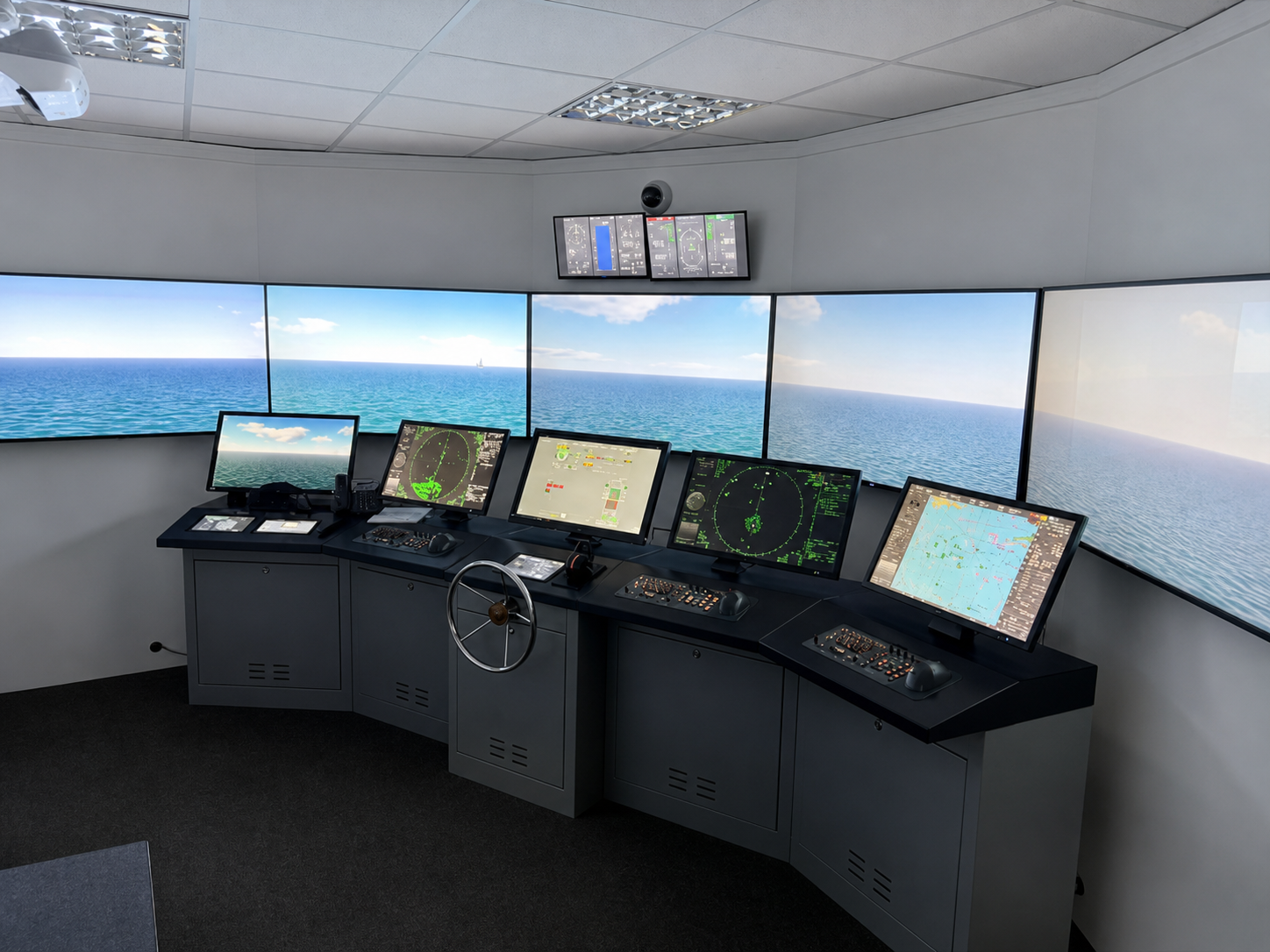Naval bridge simulator with panoramic displays