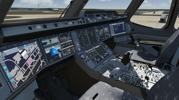Flight simulator cockpit and external visual display